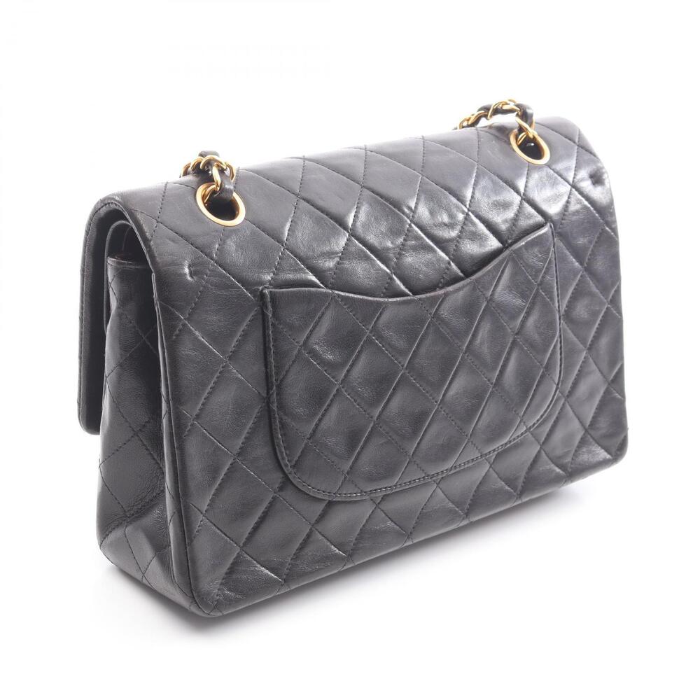 Chanel Double Flap Matelasse Bag Shoulder Lambskin Sheepskin Black